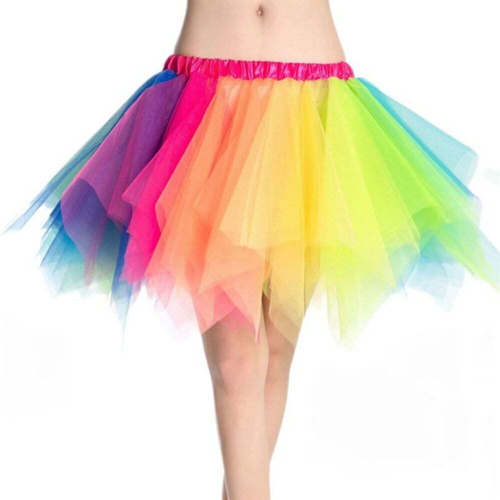 1358 Short Vintage Ballet Bubble Puffy Tutu Petticoat Skirt Rainbow01
